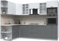 Кухонный гарнитур Интерлиния Берес 1.68x2.8 ВТ левая (дуб полярный/дуб серый/травертин серый) - 