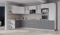 Кухонный гарнитур Интерлиния Берес 1.68x3.4 ВТ левая (дуб полярный/дуб серый/травертин серый) - 