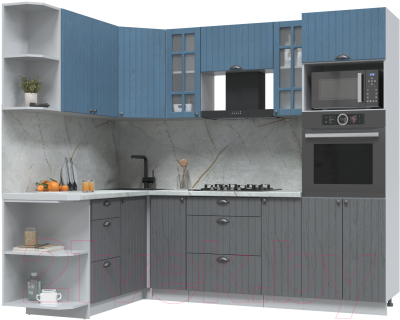 Готовая кухня Интерлиния Берес 1.68x2.4 ВТ левая (дуб лазурный/дуб серый/серый каспий)