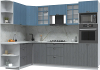 Готовая кухня Интерлиния Берес 1.68x2.8 ВТ левая (дуб лазурный/дуб серый/серый каспий) - 