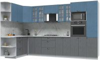 Кухонный гарнитур Интерлиния Берес 1.68x3.4 ВТ левая (дуб лазурный/дуб серый/серый каспий) - 