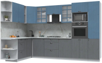 Готовая кухня Интерлиния Берес 1.88x3.2 ВТ левая (дуб лазурный/дуб серый/серый каспий) - 