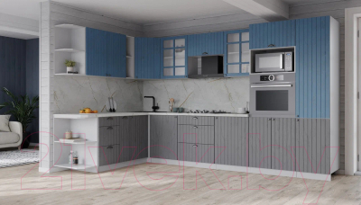 Готовая кухня Интерлиния Берес 1.88x3.2 ВТ левая (дуб лазурный/дуб серый/серый каспий)