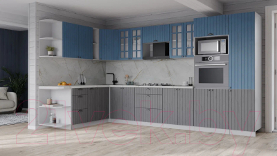 Готовая кухня Интерлиния Берес 1.88x3.4 ВТ левая (дуб лазурный/дуб серый/серый каспий)