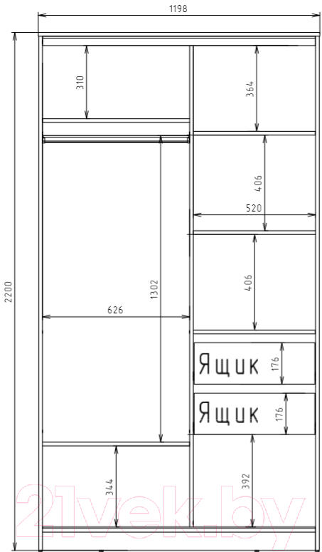 Шкаф-купе Рэйгрупп 120 YSX Elgon РГ-12.06 (Ясень снежный/сосна натуральная/хром) — фото 3