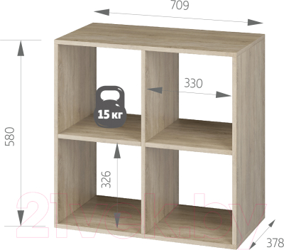 Стеллаж Е1 Ник куб 4 ячейки 709x376x700 (дуб сонома)