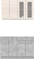 Кухонный гарнитур Интерлиния Мила 12 без столешницы (вудлайн кремовый/бетон) - 
