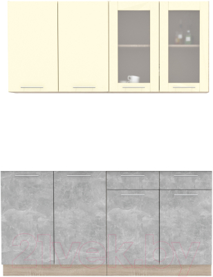 Кухонный гарнитур Интерлиния Мила 16 без столешницы (ваниль/бетон)