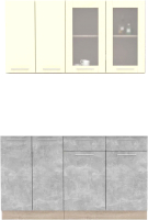 Кухонный гарнитур Интерлиния Мила 14-60 без столешницы (ваниль/бетон) - 