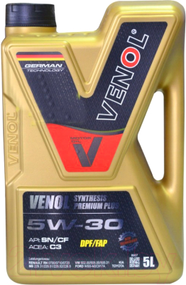 Моторное масло Venol Synthesis Premium Plus SN CF 5W30 C3 / 198005 (5л)