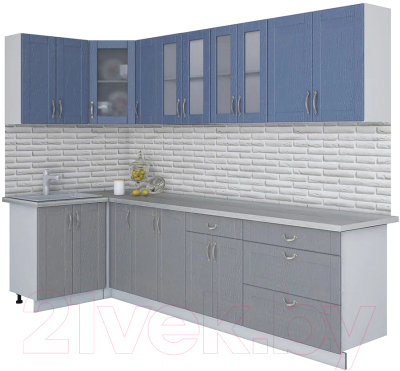 Готовая кухня Интерлиния Мила Крафт 1.2x3.0 (дуб серый/дуб лазурный/травертин серый)