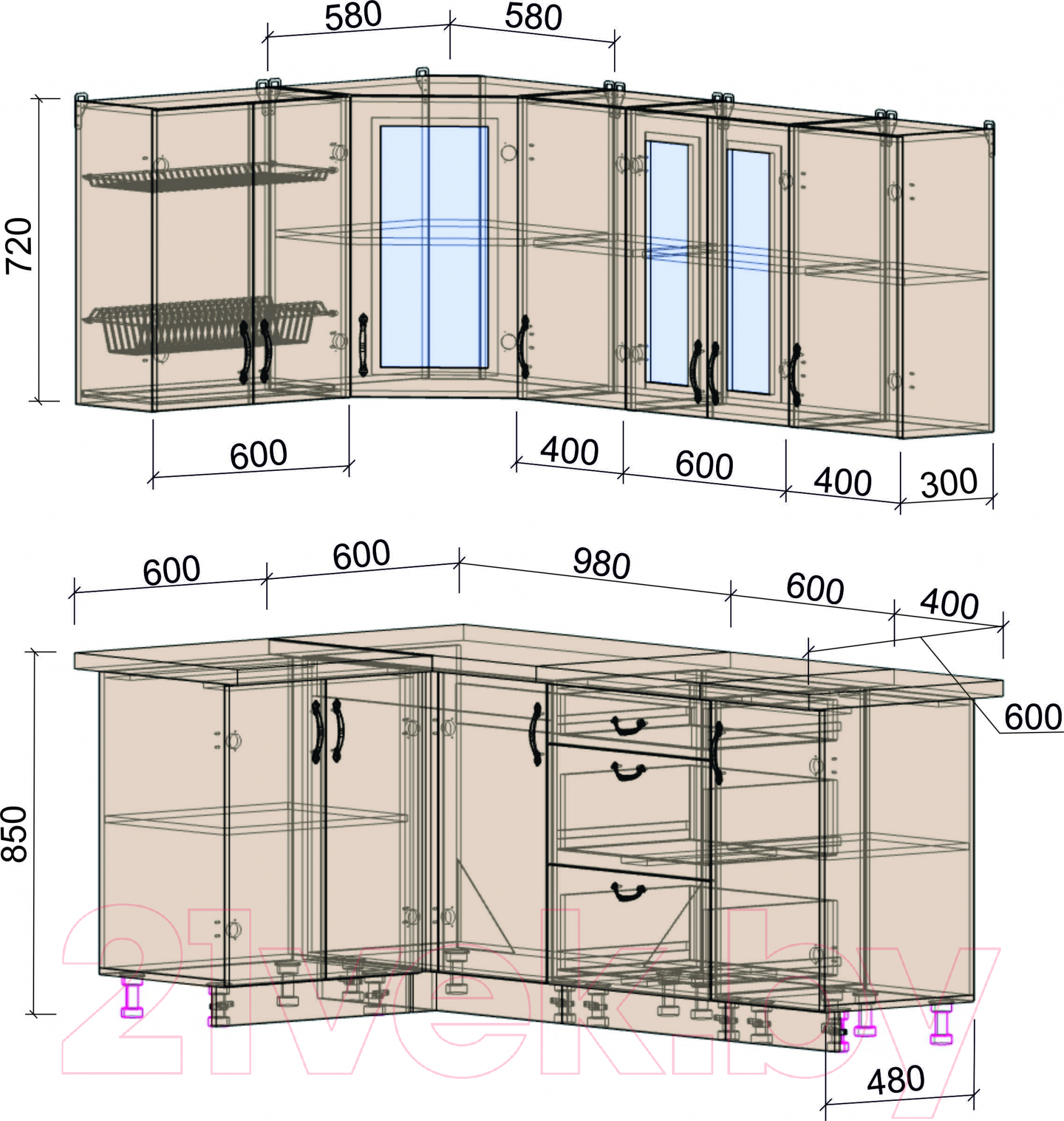 Готовая кухня Интерлиния Мила Крафт 1.2x2.0