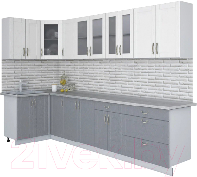 Готовая кухня Интерлиния Мила Крафт 1.2x3.2 (дуб серый/дуб полярный/травертин серый)