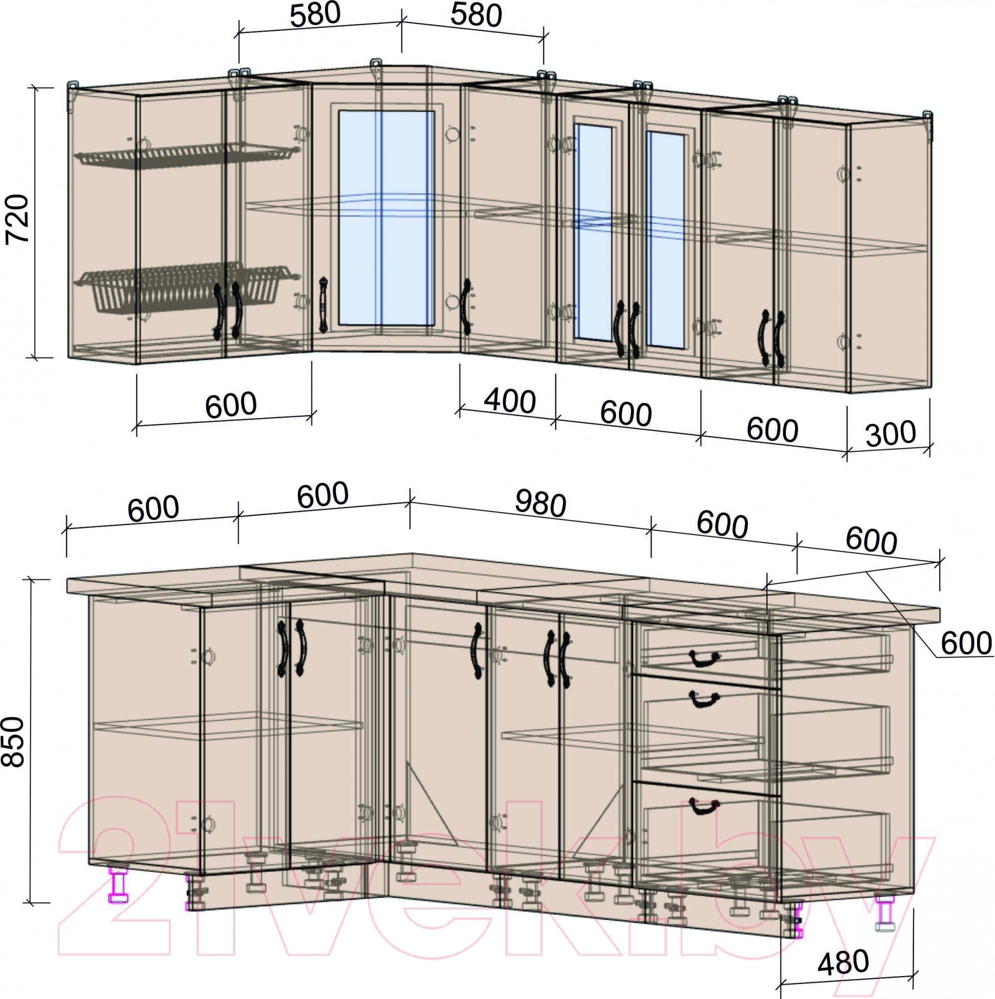 Готовая кухня Интерлиния Мила Крафт 1.2x2.2