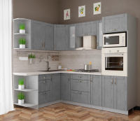 Кухонный гарнитур Интерлиния Мила Крафт 1.68x2.4 левая (дуб серый/дуб серый/травертин серый) - 