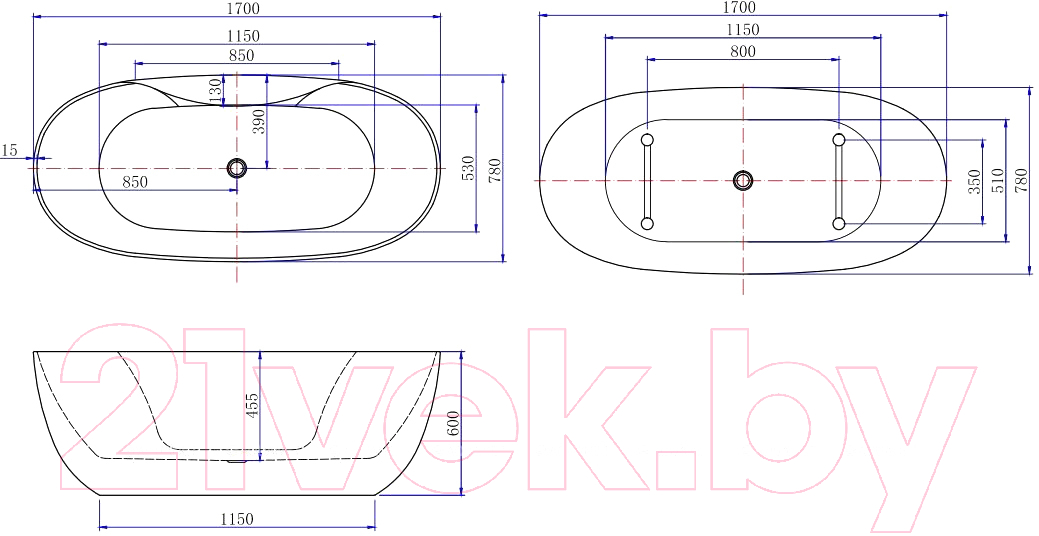 Ванна акриловая Aquanet Family Sweet 170x78 / 287099