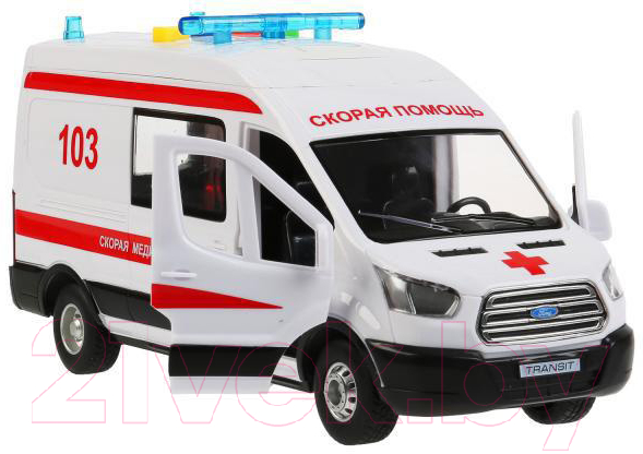 Автомобиль игрушечный Технопарк Ford Transit Скорая / TRANSITVAN-22PLAMB-WH