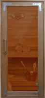 Деревянная дверь для бани КомфортПром 80x190 / 10221186 (с бронзовым прозрачным стеклом) - 