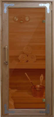 Деревянная дверь для бани КомфортПром 80x190 / 10221186 (с бронзовым прозрачным стеклом)