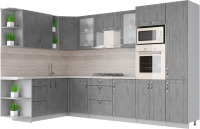 Кухонный гарнитур Интерлиния Мила Крафт 1.88x3.2 левая (дуб серый/дуб серый/травертин серый) - 