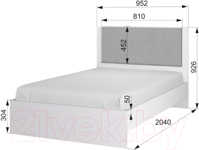 Односпальная кровать Аквилон Акцент №900М (белое сияние/конфетти сильвер)