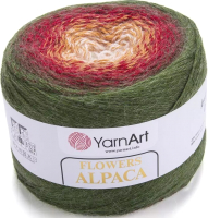 Пряжа для вязания Yarnart Flowers Alpaca 20% альпака, 80% акрил / 420 (940м, зеленый/красный) - 