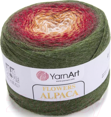 Пряжа для вязания Yarnart Flowers Alpaca 20% альпака, 80% акрил / 420 (940м, зеленый/красный)