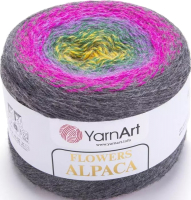Пряжа для вязания Yarnart Flowers Alpaca / 423 (940м, серый/розовый/зеленый/желтый) - 