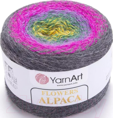 Пряжа для вязания Yarnart Flowers Alpaca / 423 (940м, серый/розовый/зеленый/желтый)