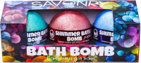 Набор бомбочек для ванны Savonry Bath Bomb пурпурный синий бирюзовый с шиммером (3шт) - 