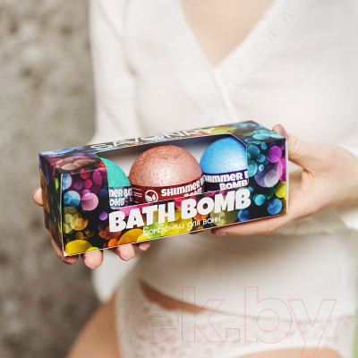 Набор бомбочек для ванны Savonry Bath Bomb пурпурный синий бирюзовый с шиммером (3шт)