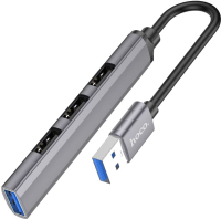USB-хаб Hoco HB26 4 в 1 USB - USB3.0+USB2.0x3 (металический серый) - 