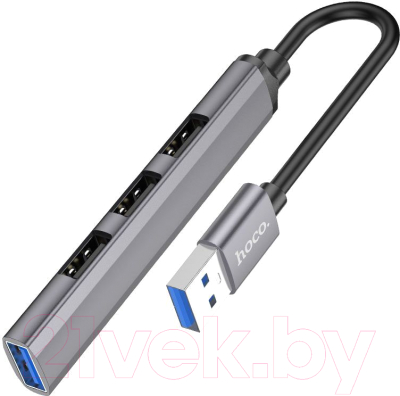 USB-хаб Hoco HB26 4 в 1 USB - USB3.0+USB2.0x3 (металический серый)