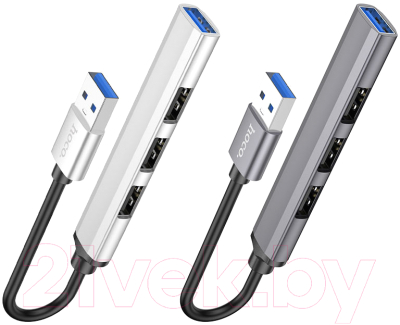 USB-хаб Hoco HB26 4 в 1 USB - USB3.0+USB2.0x3 (металический серый)