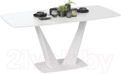Обеденный стол ТриЯ Фабио тип 1 раздвижной (белый матовый/стекло глянцевое белое)