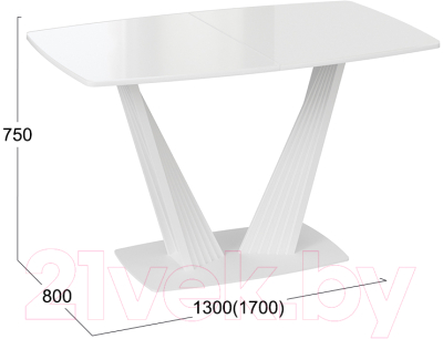 Обеденный стол ТриЯ Фабио тип 1 раздвижной (белый матовый/стекло глянцевое белое)