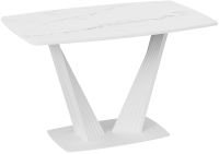 Обеденный стол ТриЯ Фабио тип 1 раздвижной (белый матовый/стекло матовое белый мрамор) - 