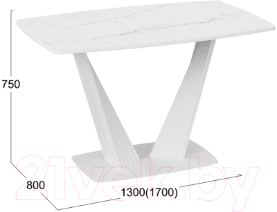 Обеденный стол ТриЯ Фабио тип 1 раздвижной (белый матовый/стекло матовое белый мрамор)