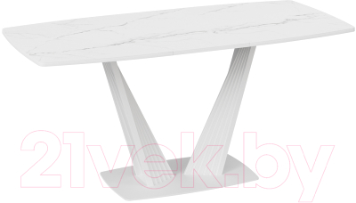 Обеденный стол ТриЯ Фабио тип 1 раздвижной (белый матовый/стекло матовое белый мрамор)