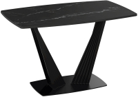 Обеденный стол ТриЯ Фабио тип 1 раздвижной (черный муар/стекло матовое черный мрамор) - 