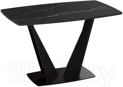 Обеденный стол ТриЯ Фабио тип 1 раздвижной (черный муар/стекло матовое черный мрамор)