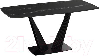 Обеденный стол ТриЯ Фабио тип 1 раздвижной (черный муар/стекло матовое черный мрамор)