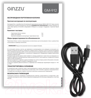Портативная колонка Ginzzu GM-912B