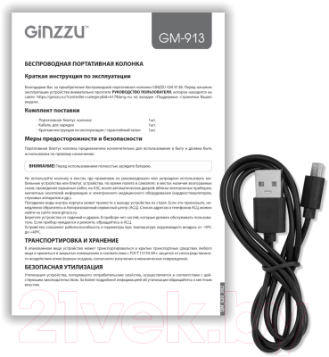 Портативная колонка Ginzzu GM-913B