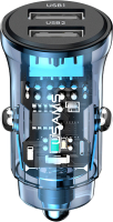 Адаптер питания автомобильный Usams С31 Transparent Dual USB / CC162CC02 (прозрачный/голубой) - 