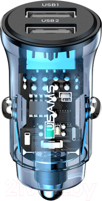 Адаптер питания автомобильный Usams С31 Transparent Dual USB / CC162CC02 (прозрачный/голубой)