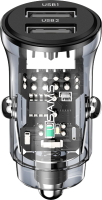 Адаптер питания автомобильный Usams С31 Transparent Dual USB / CC162CC01 (прозрачный/черный) - 