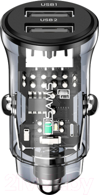 Адаптер питания автомобильный Usams С31 Transparent Dual USB / CC162CC01 (прозрачный/черный)