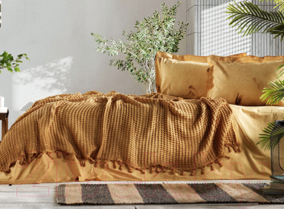 Комплект постельного белья с покрывалом Zebra Casa Loft пике Евро / PT 332v5  (горчичный)
