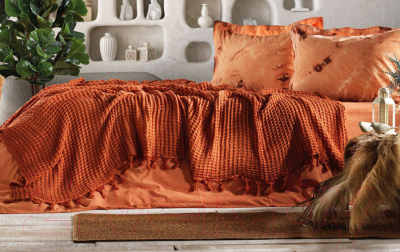 Комплект постельного белья с покрывалом Zebra Casa Loft пике Евро / PT 332v4 (кирпичный)